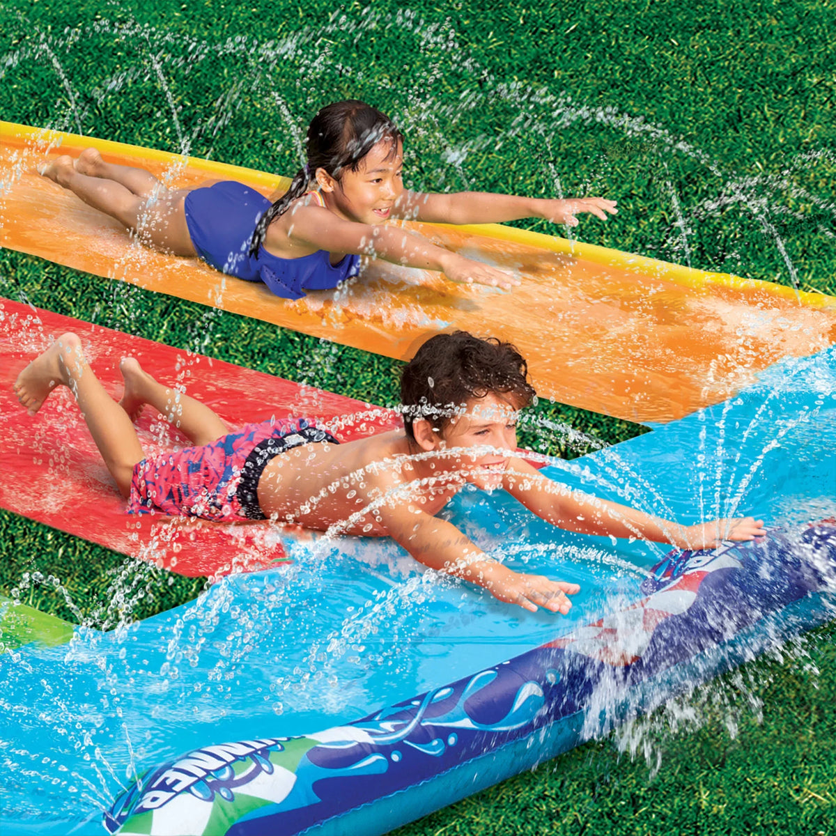 Water - Racing Side-by-Side-by-Side Triple 16 Slide Racing Banzai Fun! Tag Feet
