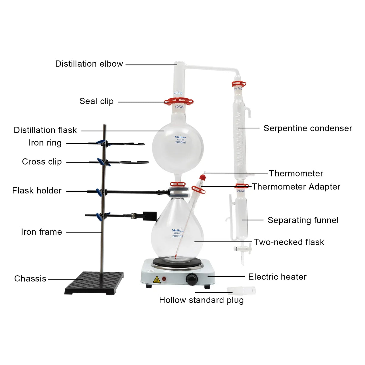 Glass Separator Oil Kit Purifier Miumaeov Oil Condenser Essential + Hot 2000ML Distillation Distillation Essential Distiller Steam Lab Stove Water + Apparatus with