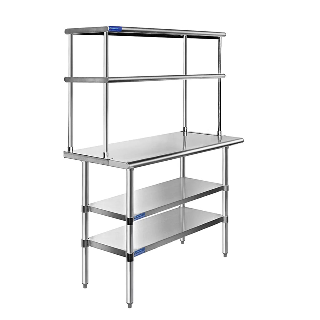 Prep x Kitchen Two Stainless | Overshelf 72" Work Wide Tier Table Table Double 18" | Shelving Combo Shelves & With Metal Steel 12"