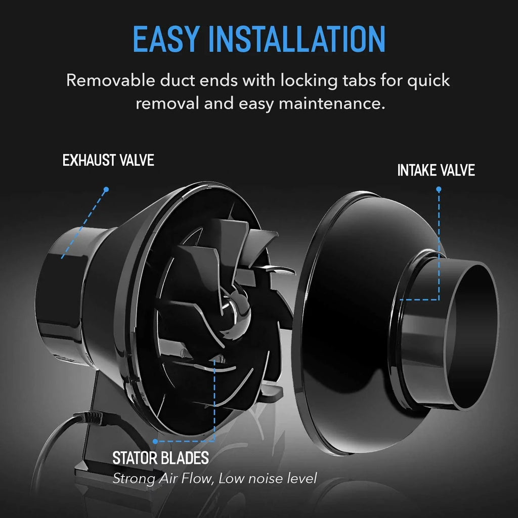 Lite, Ventilation inch Circulation CFM Vent Duct 1-Pack 4" Fan 195 Blower Tent, Black, iPower Inline Grow 4 Air for