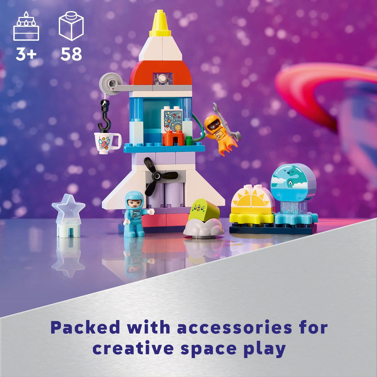 Educational Skills, Fine 3-Year-Olds DUPLO in Ship Space Adventure Rocket 10422 1 LEGO for Learning Discovery and Toy 3 Motor Kids’ Develops Set, Shuttle Preschool Kids Up, Building Space and