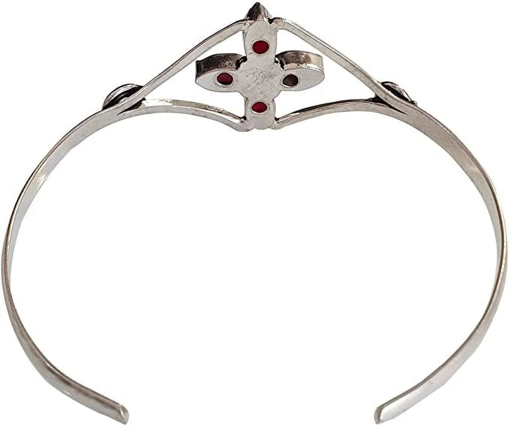 Bohemian Ruby Bracelet Handmade Gemstone Natural Women, Boho Plated Bracelet, Cuff for Designer Party Red Design Fashion Jewelry Tribal Modern Silver