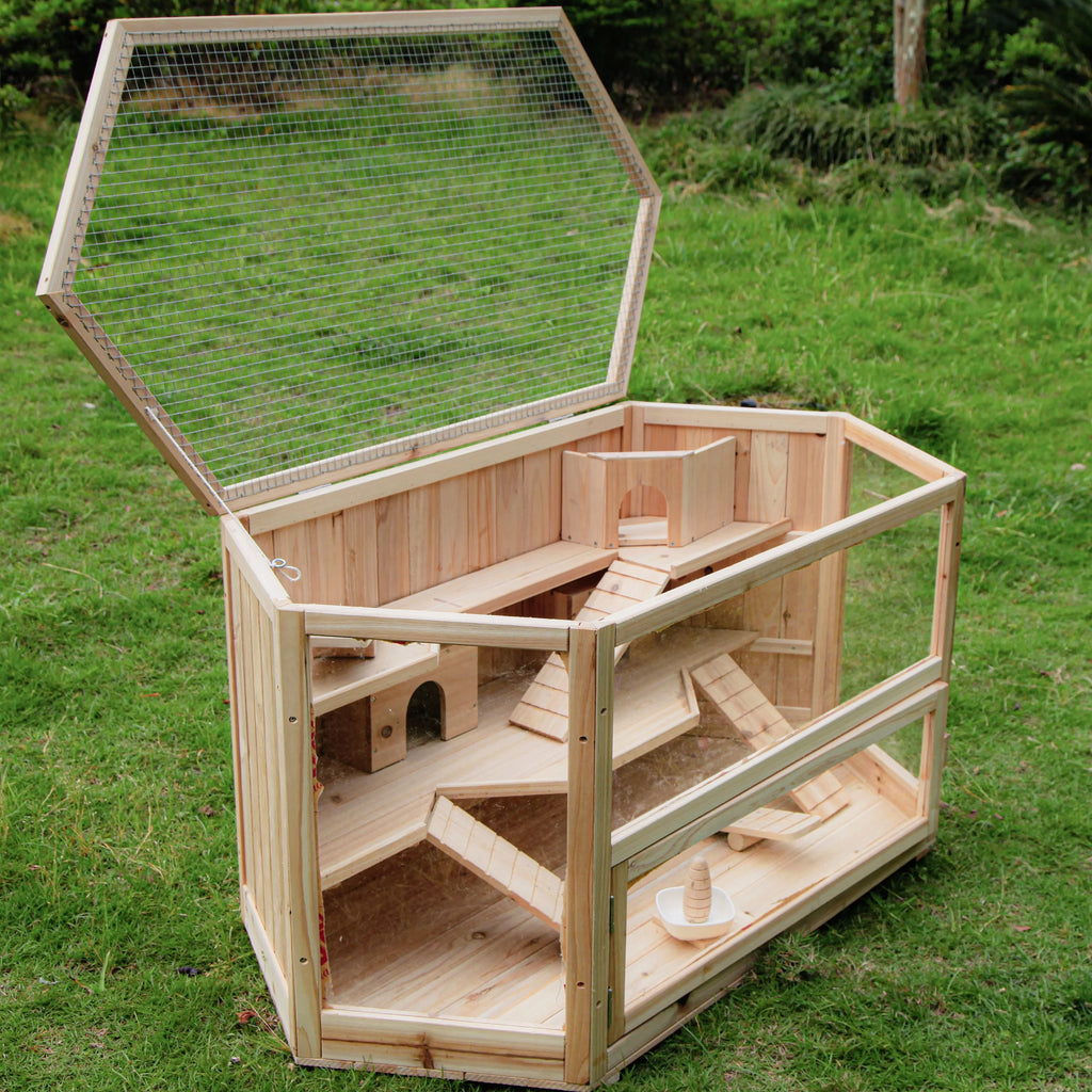 Fir WHC001 Mansion, Deluxe Pig, 3-Tier Hamster ALEKO Wood Guinea Large