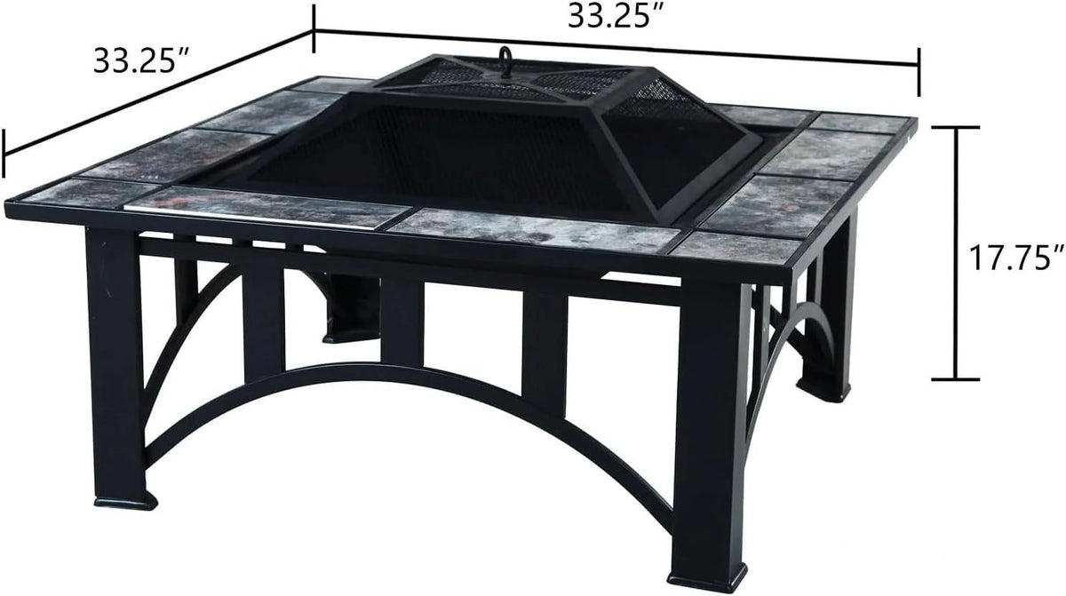 Marble Screen Tabletop Tile Heating, Spark with Patio Bonfire,Camping,Outdoor Square for Burning 35'' Wood Poker Grand Pits Fire and for Patio Fire Outside Tables