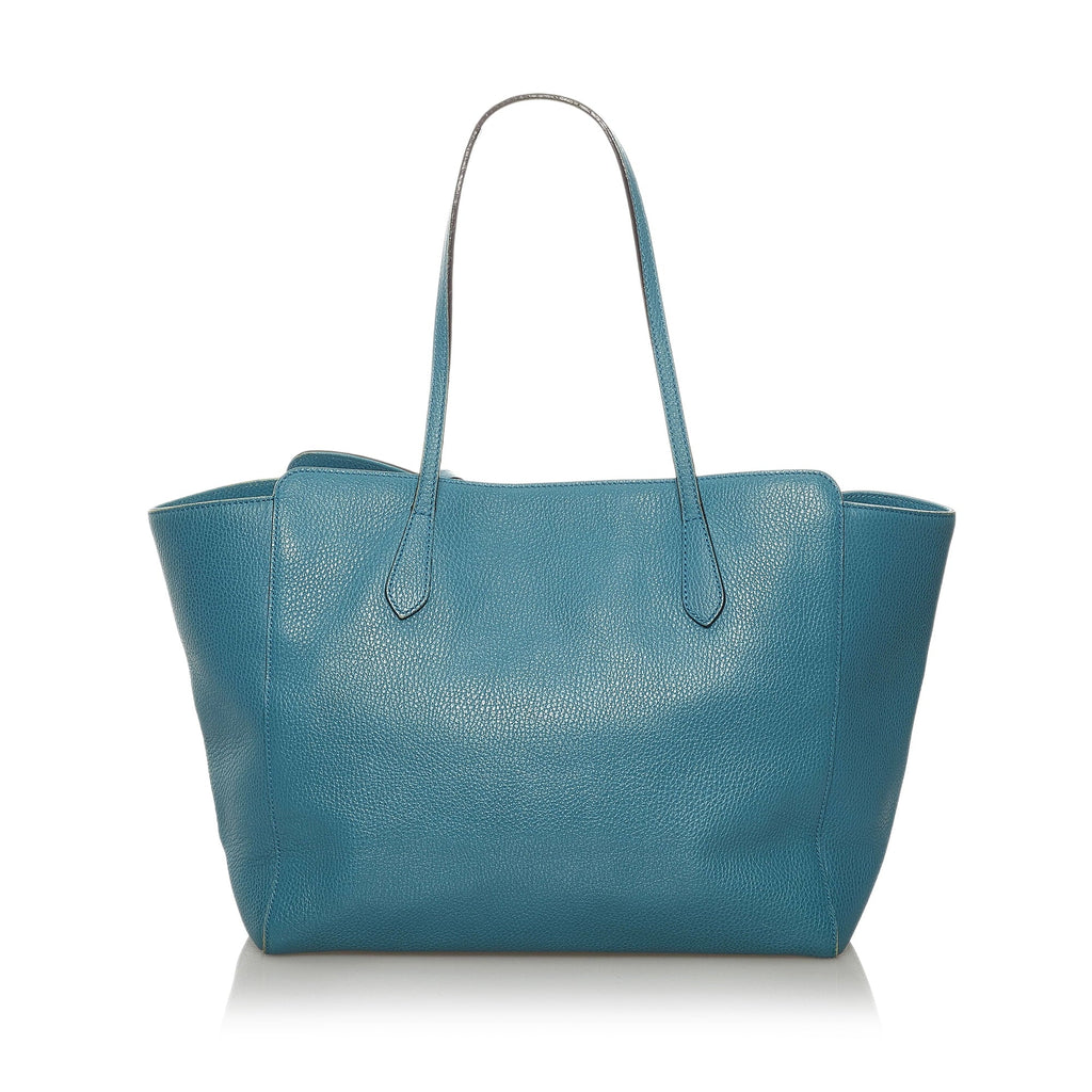 Swing Tote Blue Calf Women Bag Authenticated Leather Pre-Owned Medium (Good) Gucci