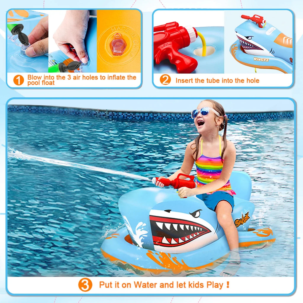 Waterpistol Kid Kids,Shark Girls Boys Pool for Ride-on 3-12 Game Pool Toys Floats Pool Age with for