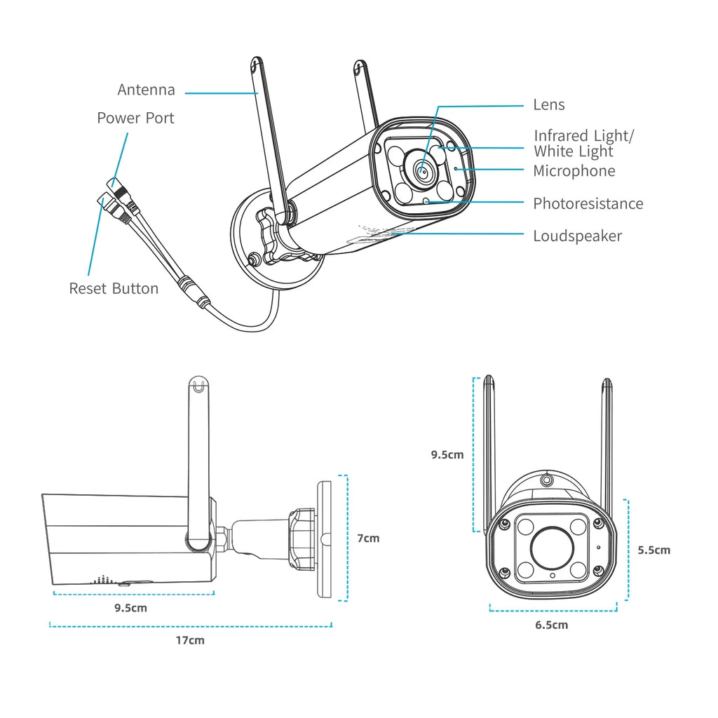 Connector SC27 Surveillance Wireless Bullet Camera Outdoor with Camera Monitor System Toguard Security CCTV 2K/3MP WiFi 7"