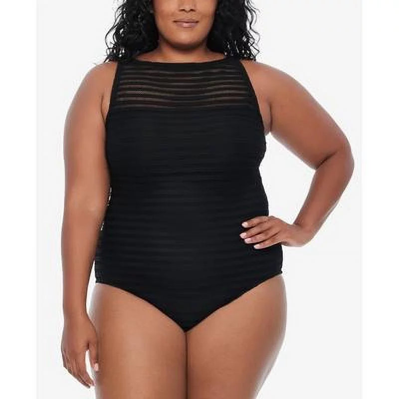 Ottoman US 20W Plus Boatneck Size Ralph BLACK Swimsuit, Lauren One Piece