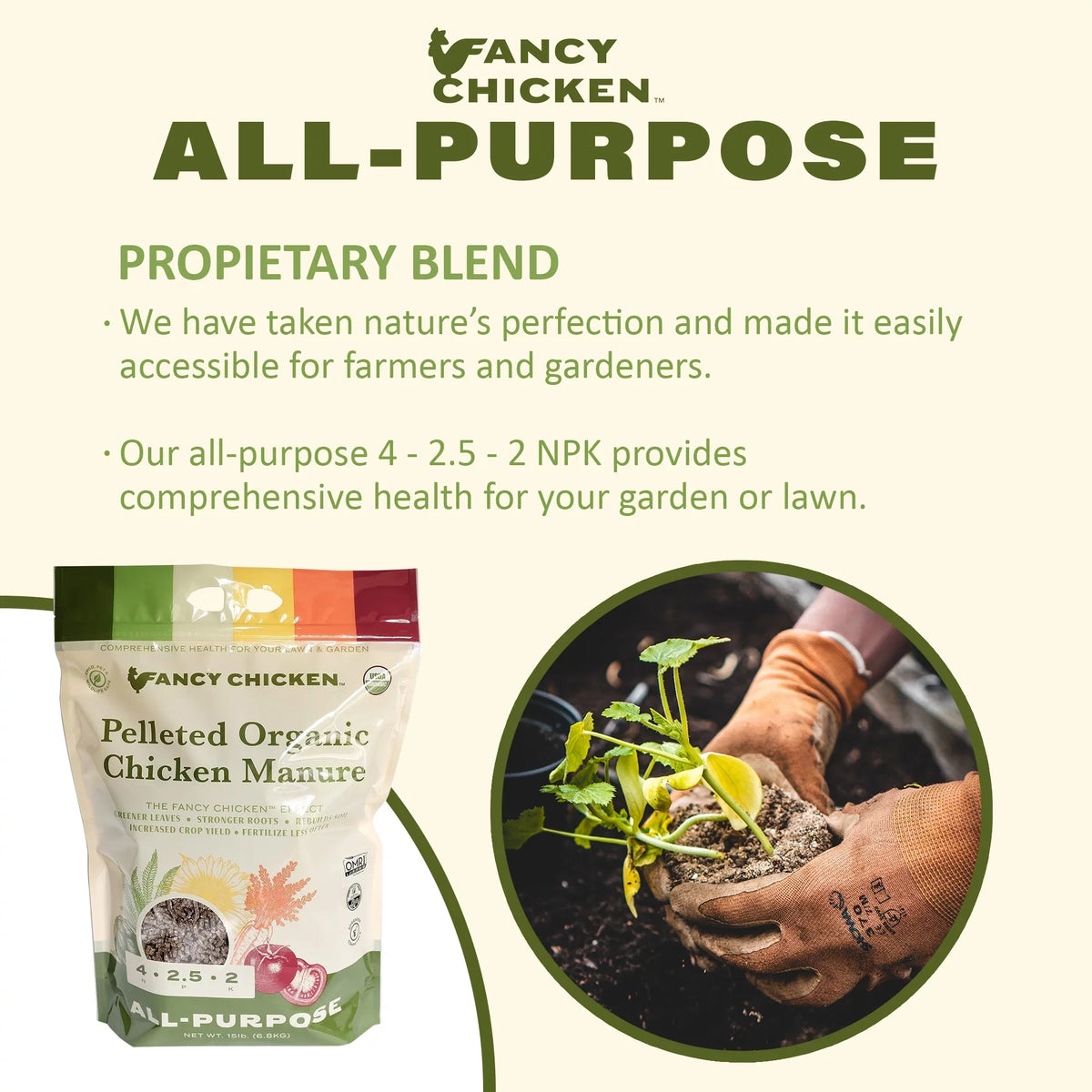 Plant Garden, Food 15 Organic, Pelleted and LB All-Purpose 4-2.5-2 USDA Chicken Manure Lawn Chicken for Organic Fancy