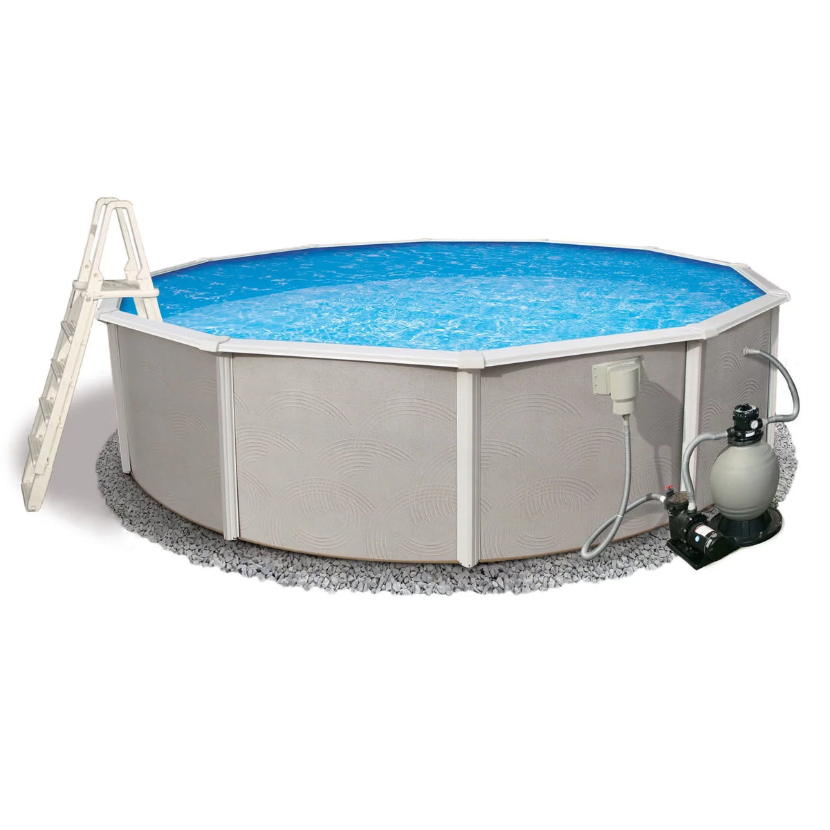 Deep Wall Round Metal Top Swimming 6-in Pool Package 27-ft Belize 52-in Rail