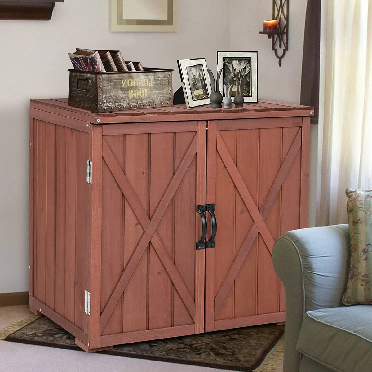 Storage Easy x 30" & Wooden for 28.5" Assembly, Garden Countertop, Space Inner Cabinet Porch, Deck Box (Brown) x Storage Storage Box, Tool Outdoor 22" W/Spacious 30" Backyard