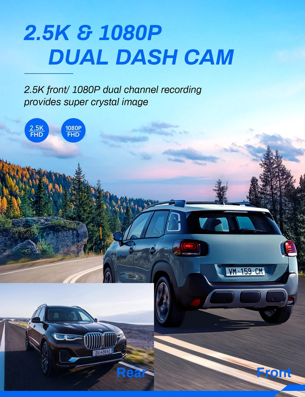 Dash Camera Inch Front Recorder for 2.5K Vision Dashboard 170 WDR Crosstour and Screen IPS CR900PRO Backup Cars G-Sensor, Dual Night Cam, Rear Car Parking Cam with GPS Dash 3 Camera Magnetic Monitor