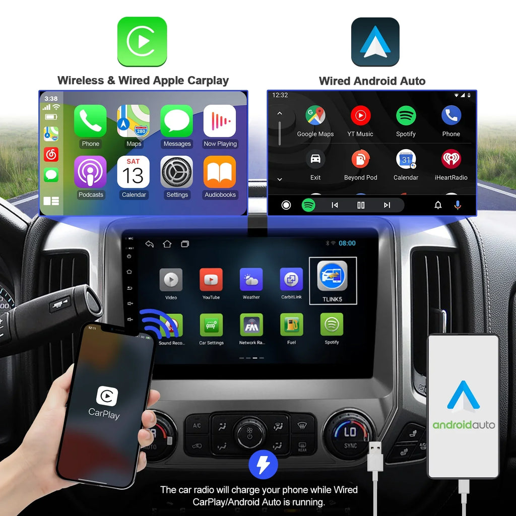 Touchscreen 10 Carplay/Android Inch 2+32G Din Camera Stereo with Silverado/GMC Radio for Built-in Car Auto/GPS/Bluetooth/FM/Backup Double Android 10.1 Sierra Wireless Chevrolet 2014-2018