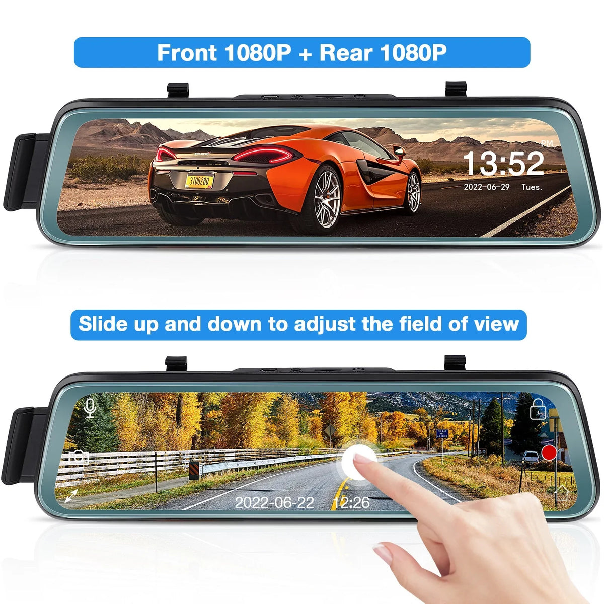 Mirror 10' Angle Cheefull Wide Rear ' Monitor Backup ViewFHD Dash w Parking Camera Rear Mirror Touch Cam Camera Front G-Sensor, Screen 170° and Recording, 1080P Loop Full