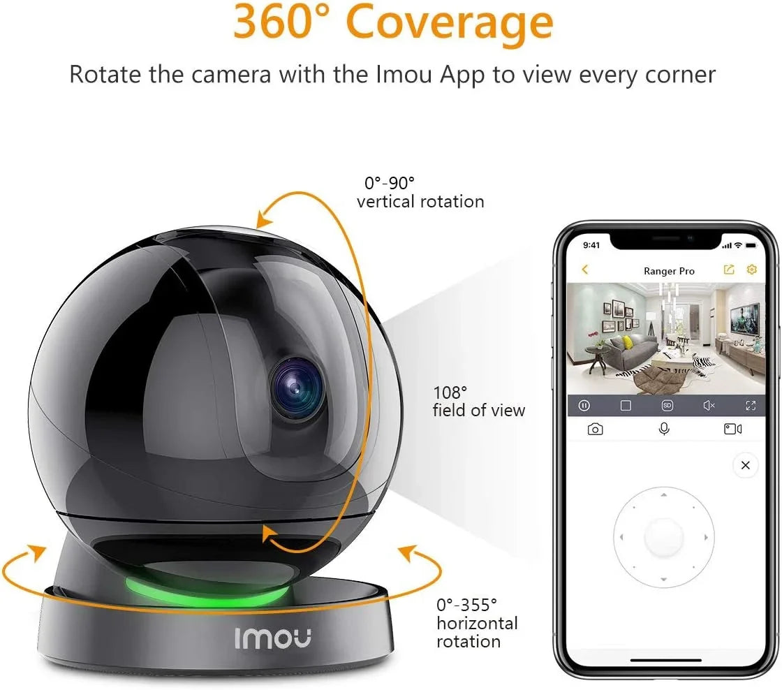 Audio, Camera Rex & Spotlight Degree Camera Camera 1080P Siren Port, Only) Vision, Smart Tracking, Smart 2-Way Imou View Indoor and Detection, Security with (2.4G 2MP Ethernet WiFi Sound 360 Night