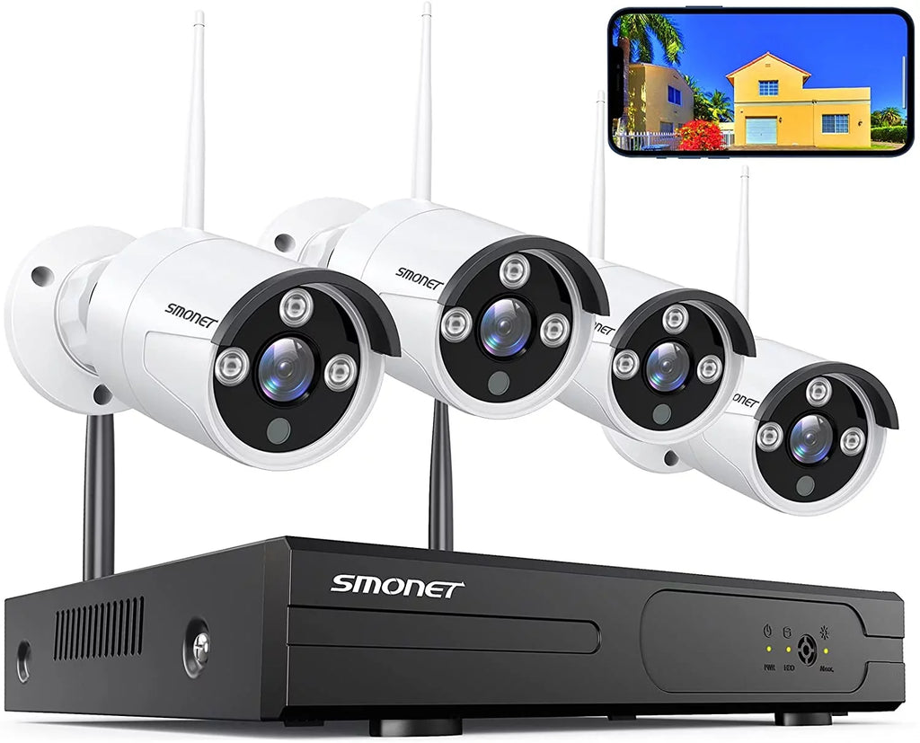 Surveillance 3MP with Vision,AI 8 Detection Camera Wireless NVR Outdoor 4PCS SMONET Indoor No Security Cameras,P2P Channel Systems System,Night Audio Human WiFi Hard Camera CCTV CCTV Kits, Drive,