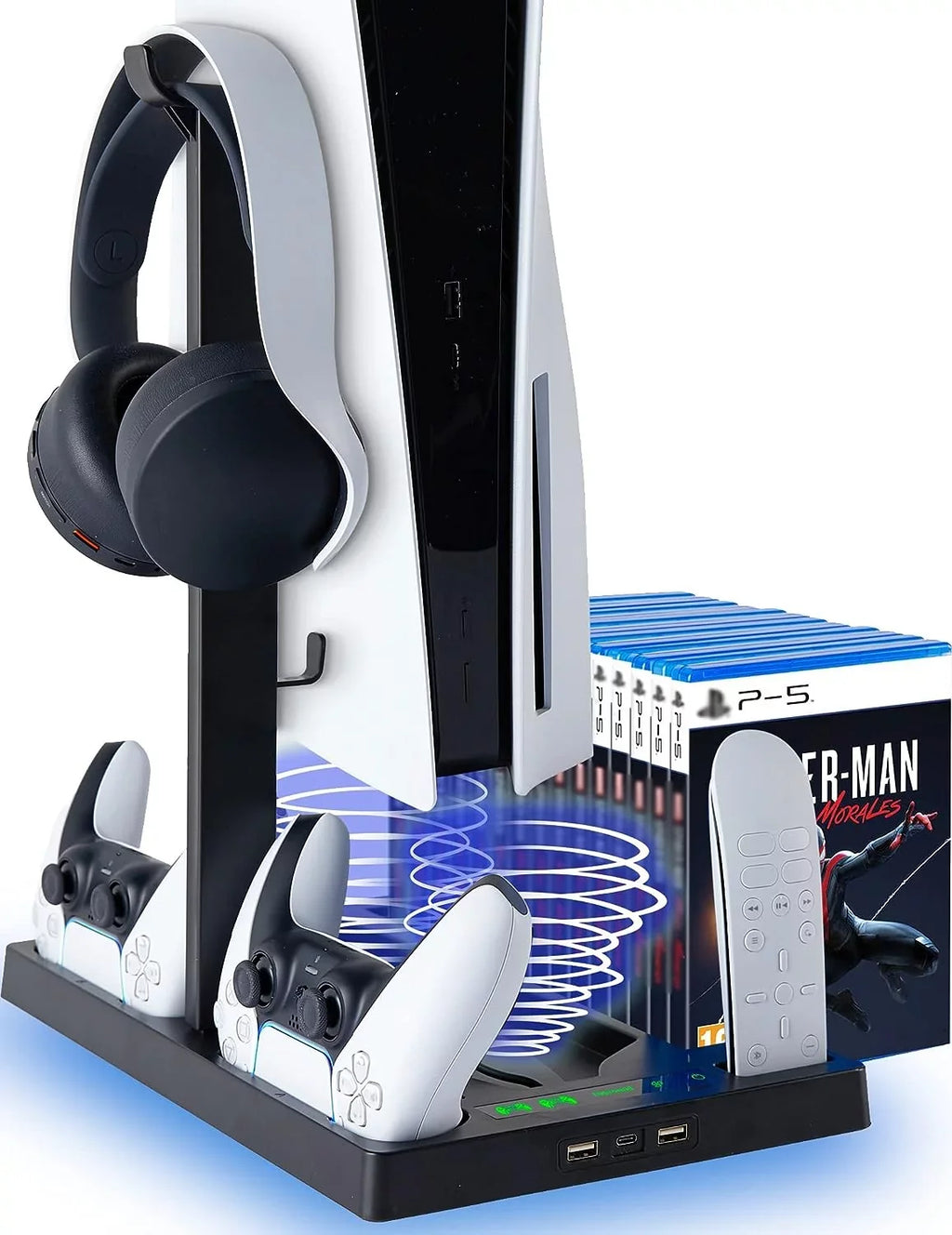 PS5 Stand Lamps 15 - Charger Game Dual and Cooling New BOLT Indicator Bundle Fan and AXTION Like with Slots Vertical Controller