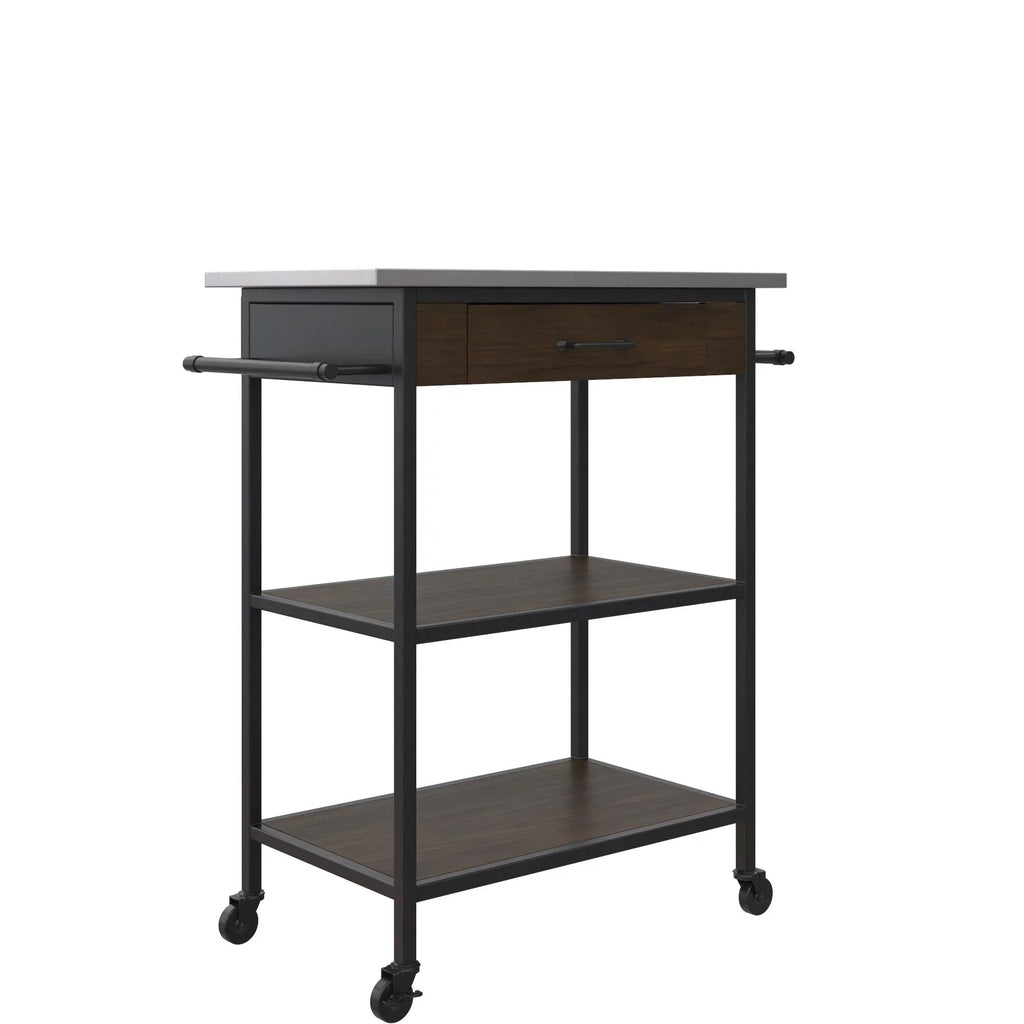 Brown Metal Counter Kitchen Black Storage, Stainless Pantry Cart, Top, Frame, DHP Steel Kane