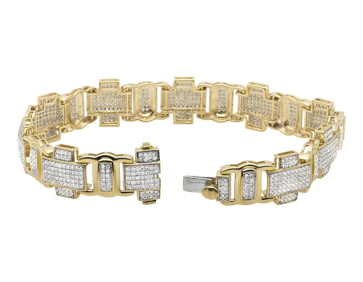 Men's 10K Yellow Diamond Statement Genuine Pave 4.5ct Gold Bracelet Cross Link 8"