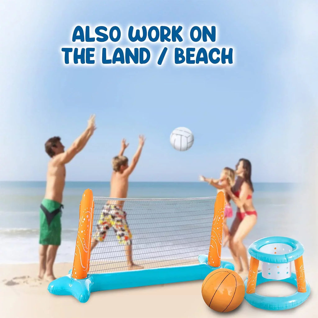 with Volleyball Floating Games Basketball Blossom Pool Pool Net, Weight for 2-in-1 Family Light Blue Swimming Hoop and Inflatable | Pool Bags - Pool Set