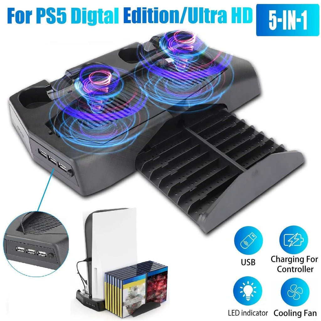 14 Disk Cooling For Fans PS5 Games Charging Slot Stand Dock Controller w/Console
