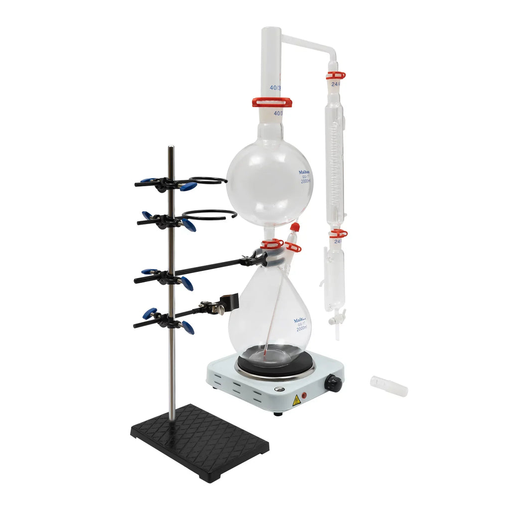 Glass Separator Oil Kit Purifier Miumaeov Oil Condenser Essential + Hot 2000ML Distillation Distillation Essential Distiller Steam Lab Stove Water + Apparatus with