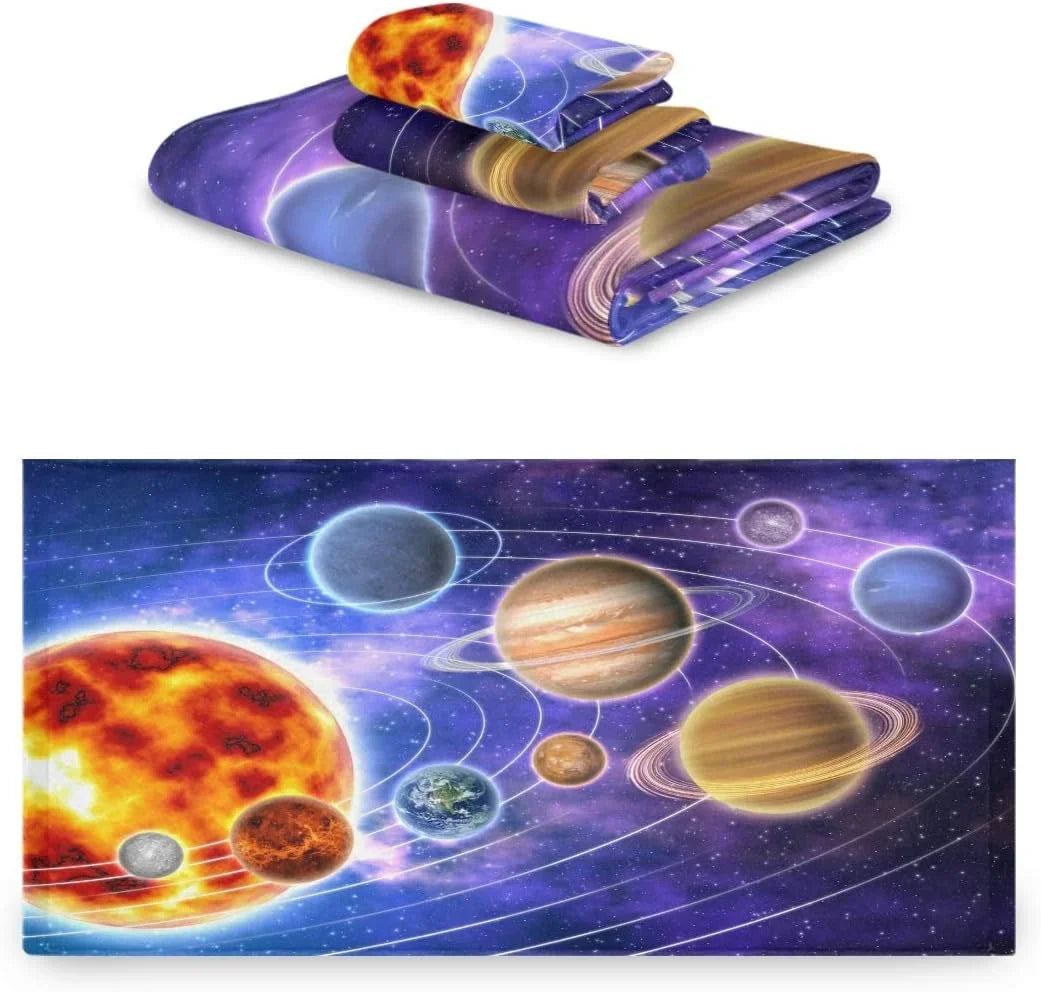 1 Set, 3 Towels, Solar Washcloths Towels Bath Hand Quick-Drying and Planets Towels Piece Absorbent, 1 Coolnut System cloth 1 & Wash