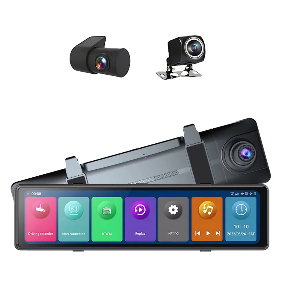 Screen 2.5k Car Andoer Rearview Mirror Car Car Dash Cam Bt Clear 2.5k Car Car Bt Video 2.5k Mirror 2.5k Camera,3 Screen Rearview Bt Cam Touched Camera Car 12in Cameras Clear 12in Mirror Dash