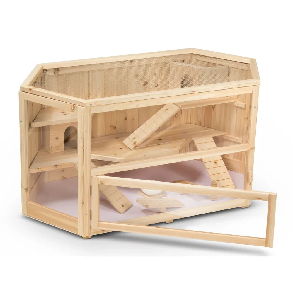 Fir WHC001 Mansion, Deluxe Pig, 3-Tier Hamster ALEKO Wood Guinea Large