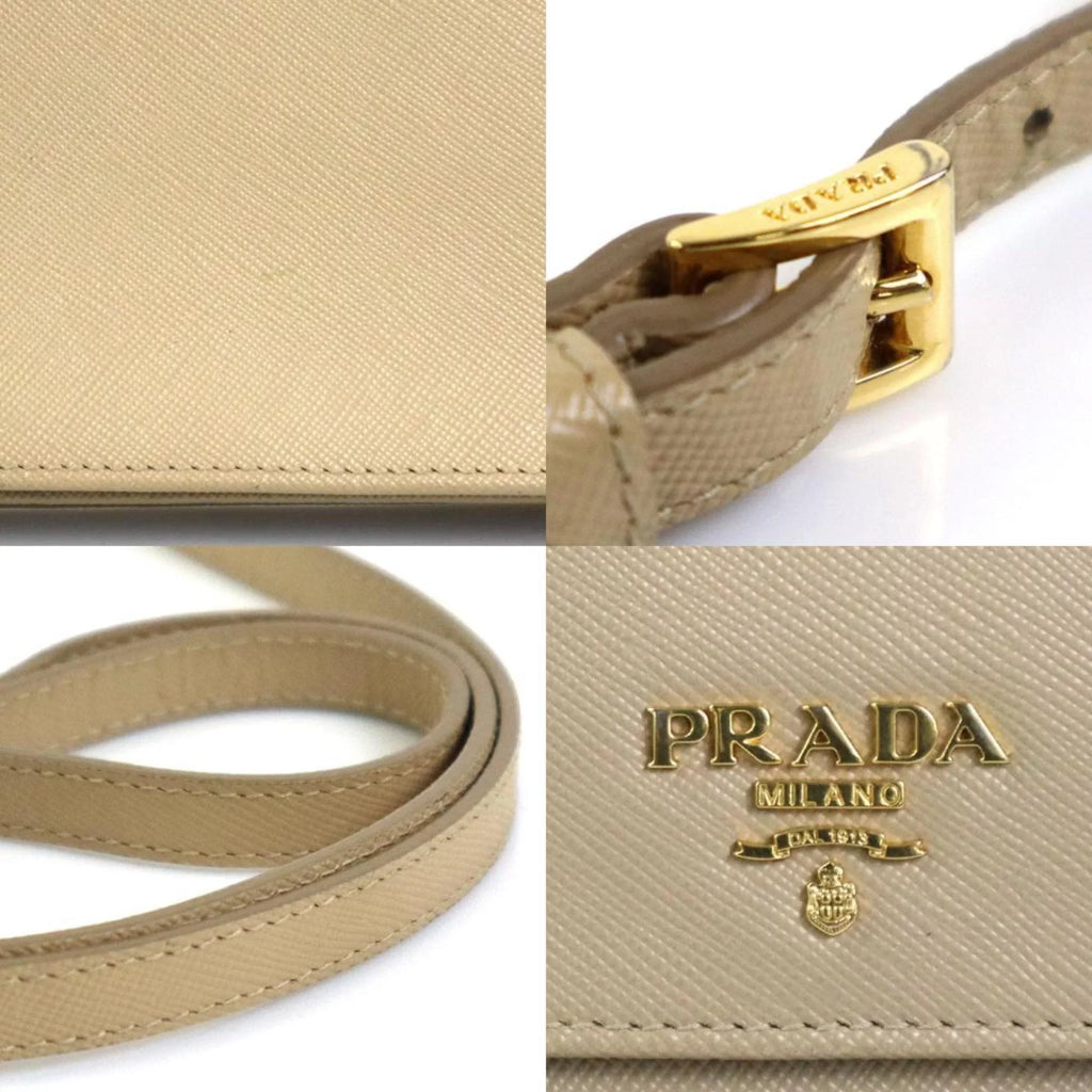 shoulder beige ladies wallet Prada leather (Good) Pre-Owned