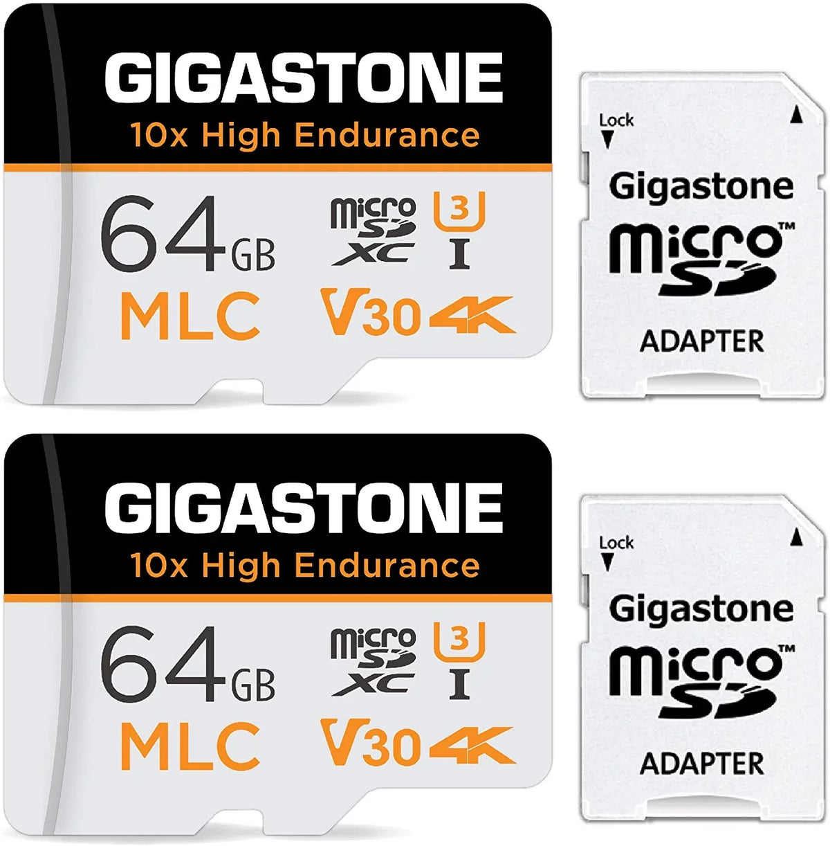 Security MLC Surveillance Video U3 2 64GB Endurance 4K Micro Cam, Pack SD 100MB/s, Recording, Dash Compatible C10, (2x64GB) Gigastone (MLC) Cam, Card, High 10x