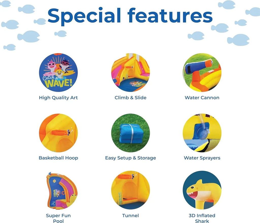 Pool Water Bounce Curve Blower & Water Kids with Outdoor Inflatable Baby Fun, House Waterslide Pink Dry, Slide, Wet Slide Backyard or Fong Water Funormous Shark Park, Sprayer, Includes Party