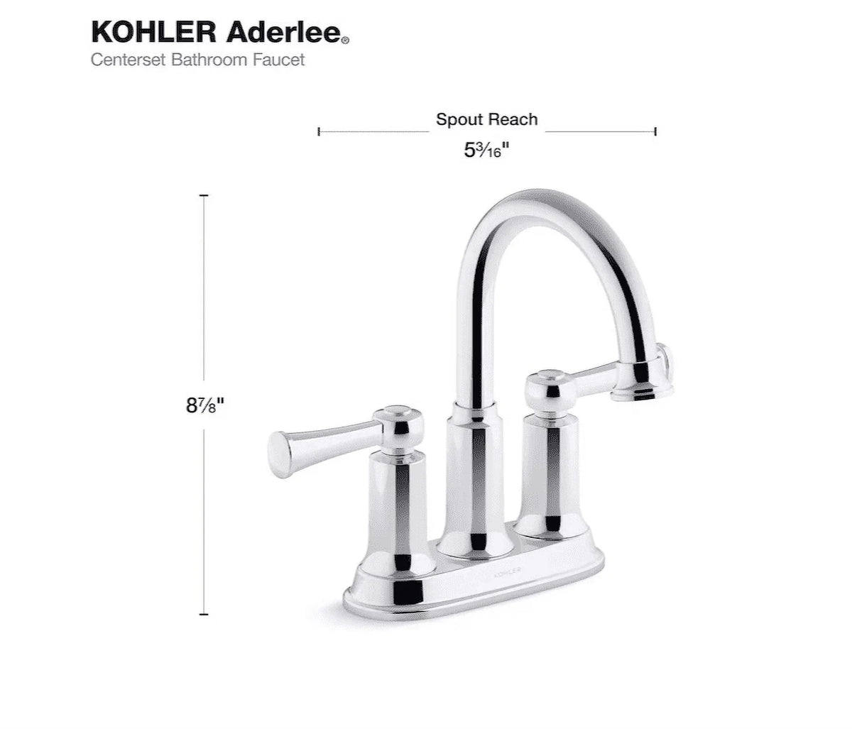 Kohler Sink Aderlee Center-Set Bathroom Polished 1.2GPM Chrome Faucet,