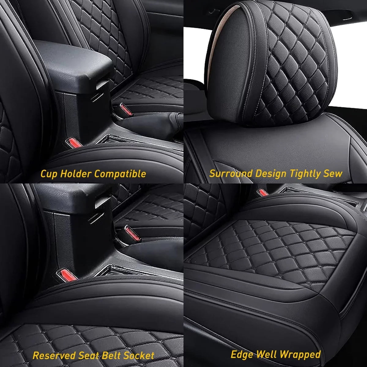 Black) Tacoma Waterproof Cab Crew Full (Full Toyota Covers With for Leather Fit Car 2007-2023 Seat Set, Set