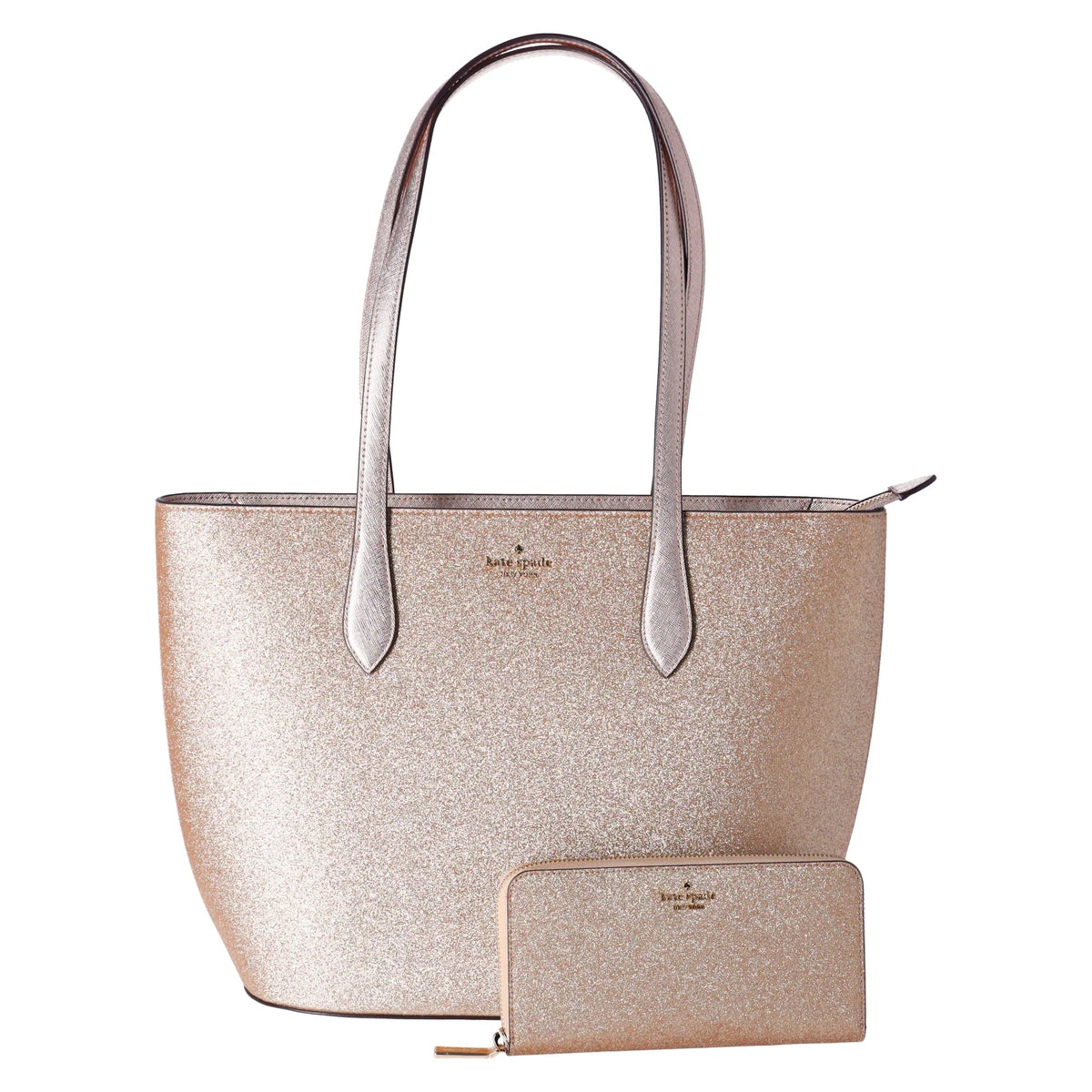 Zip Kate Gold Large Spade + Shoulder Wallet Glimmer Top Holiday Bag Glitter Tote
