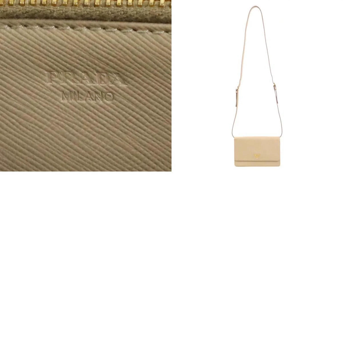 shoulder beige ladies wallet Prada leather (Good) Pre-Owned