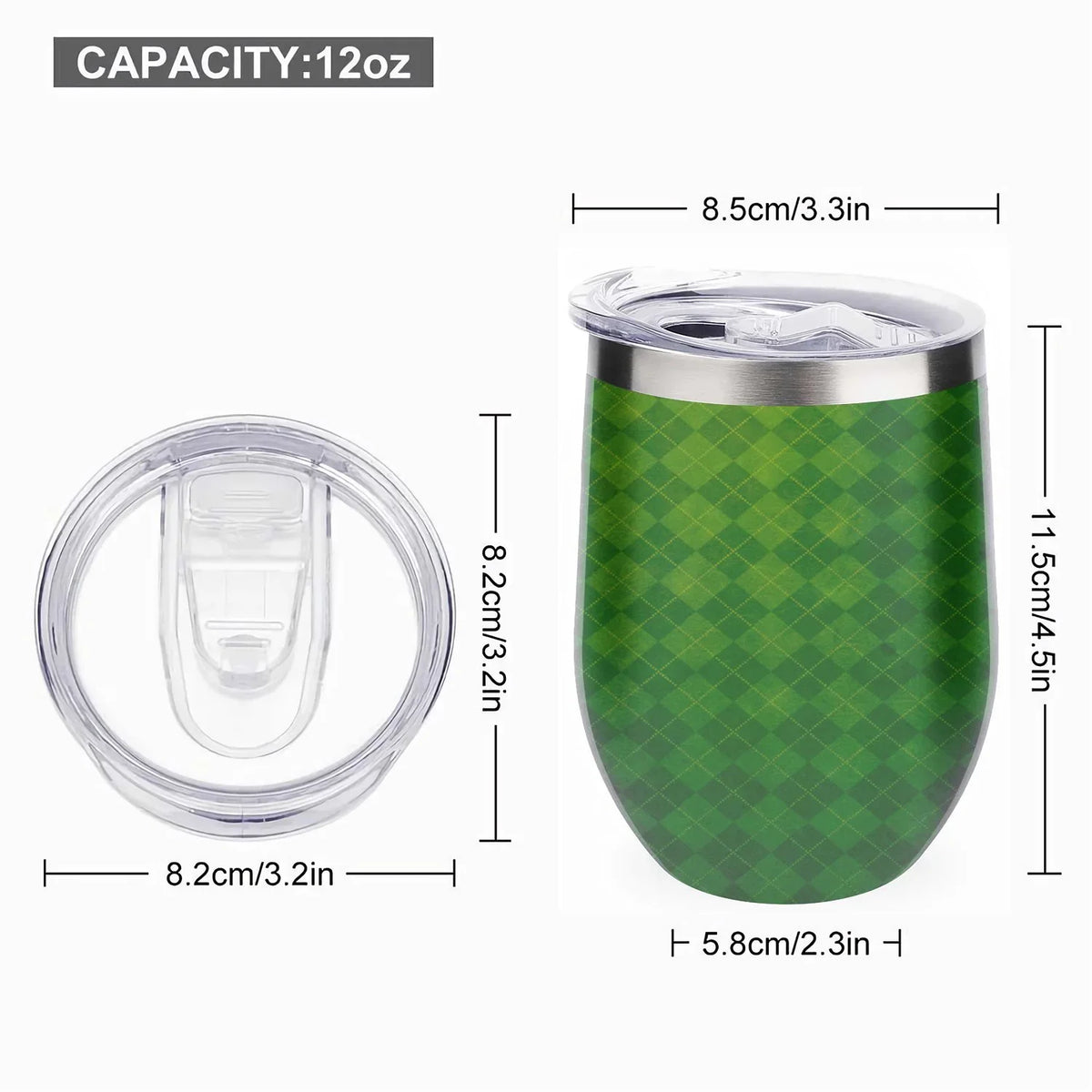 Insulation Tumbler with Cup Cups, Argyle Cup Lid, Layer Background Textured Double Big Green Cup 304 Wine Belly U Insulated Steel Shape Vacuum Hidove Eggshell Stainless 12oz Cups