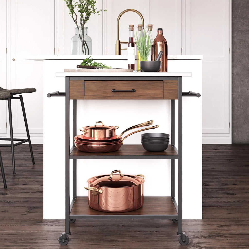 Brown Metal Counter Kitchen Black Storage, Stainless Pantry Cart, Top, Frame, DHP Steel Kane
