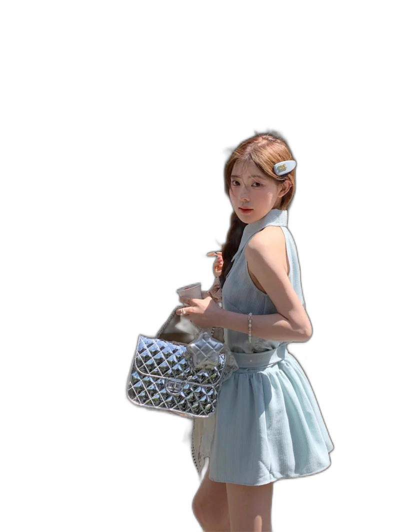 Dress [In Oni Deeeefuu Pei Sleeveless Dress Man Stock]] Tie Short S Pei Mambo Han Waisted Mint Halter Women Neck Dresses Commuter