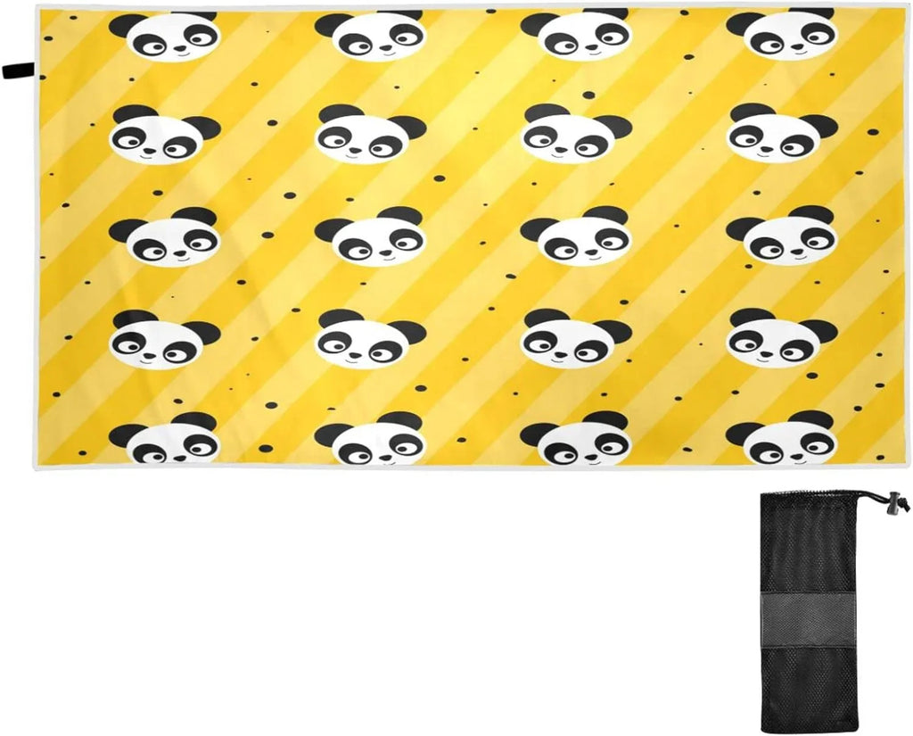 31”X71” Thin Yellow Microfiber Multipurpose Dot Panda Beach Bestwell Pool Swim Blanket, Dry Quick Sand Free Oversized Yoga Towel, Towel Lightweight Shower Bath Towel Towel Polka