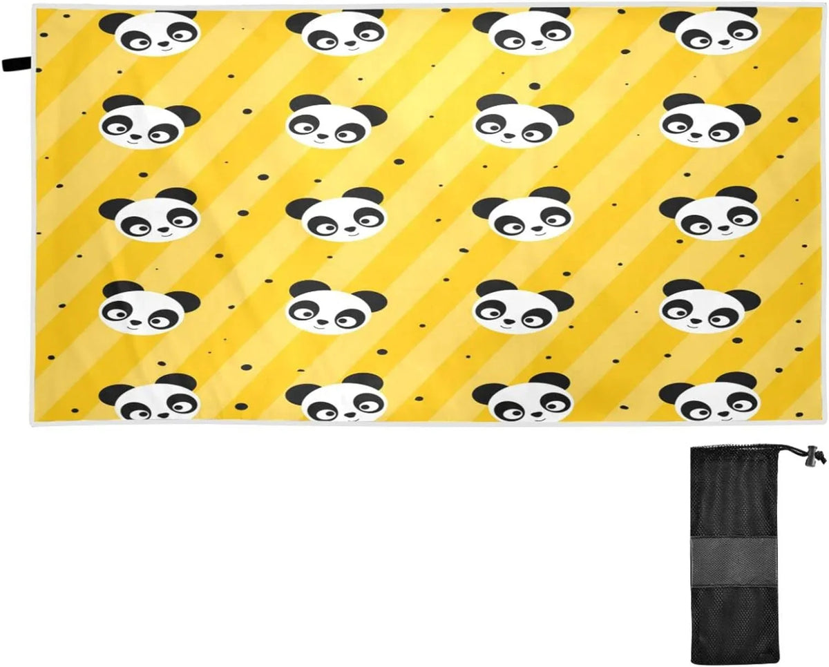31”X71” Thin Yellow Microfiber Multipurpose Dot Panda Beach Bestwell Pool Swim Blanket, Dry Quick Sand Free Oversized Yoga Towel, Towel Lightweight Shower Bath Towel Towel Polka