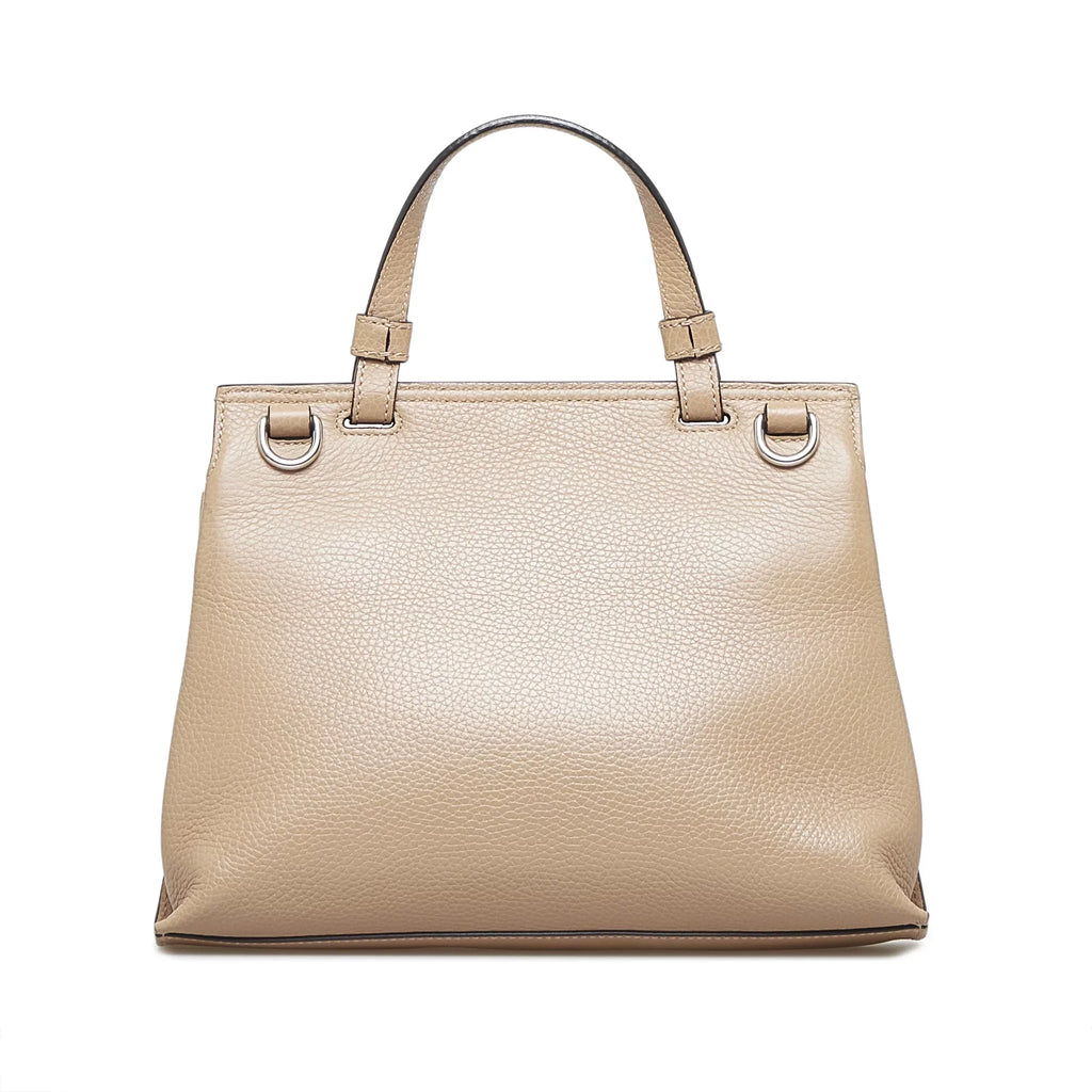 Leather Daily Pre-Owned Satchel Calf (Good) Medium Gucci Brown Bamboo Authenticated Unisex