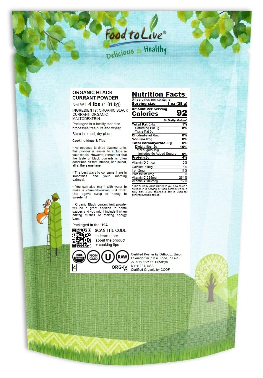 Food Raw, Live to — — Pounds 4 by Organic Powder, Non-GMO, Currant Kosher Black Vegan,