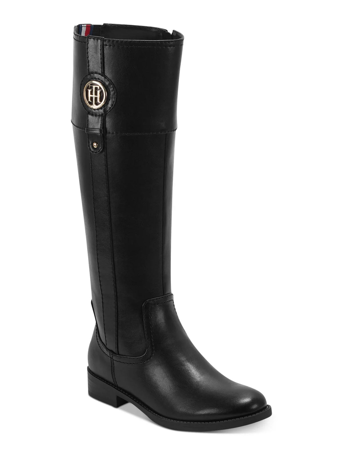 M Zip-Up Heel TOMMY Boot Block HILFIGER Padded 7 Imina Flex Gore Black Riding Logo Womens WC