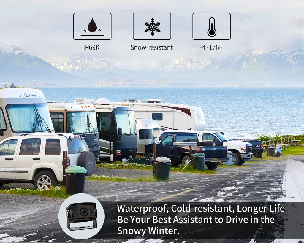 W/ HD Camera Truck/Trailer/RV 7-inch Wired RV IP69 Split Ⅱ Lines Parking (FHD3) Cameras Waterproof View for Dual Systems, 1080P Screen Backup Front/Rear Recording Monitor 7" Fookoo