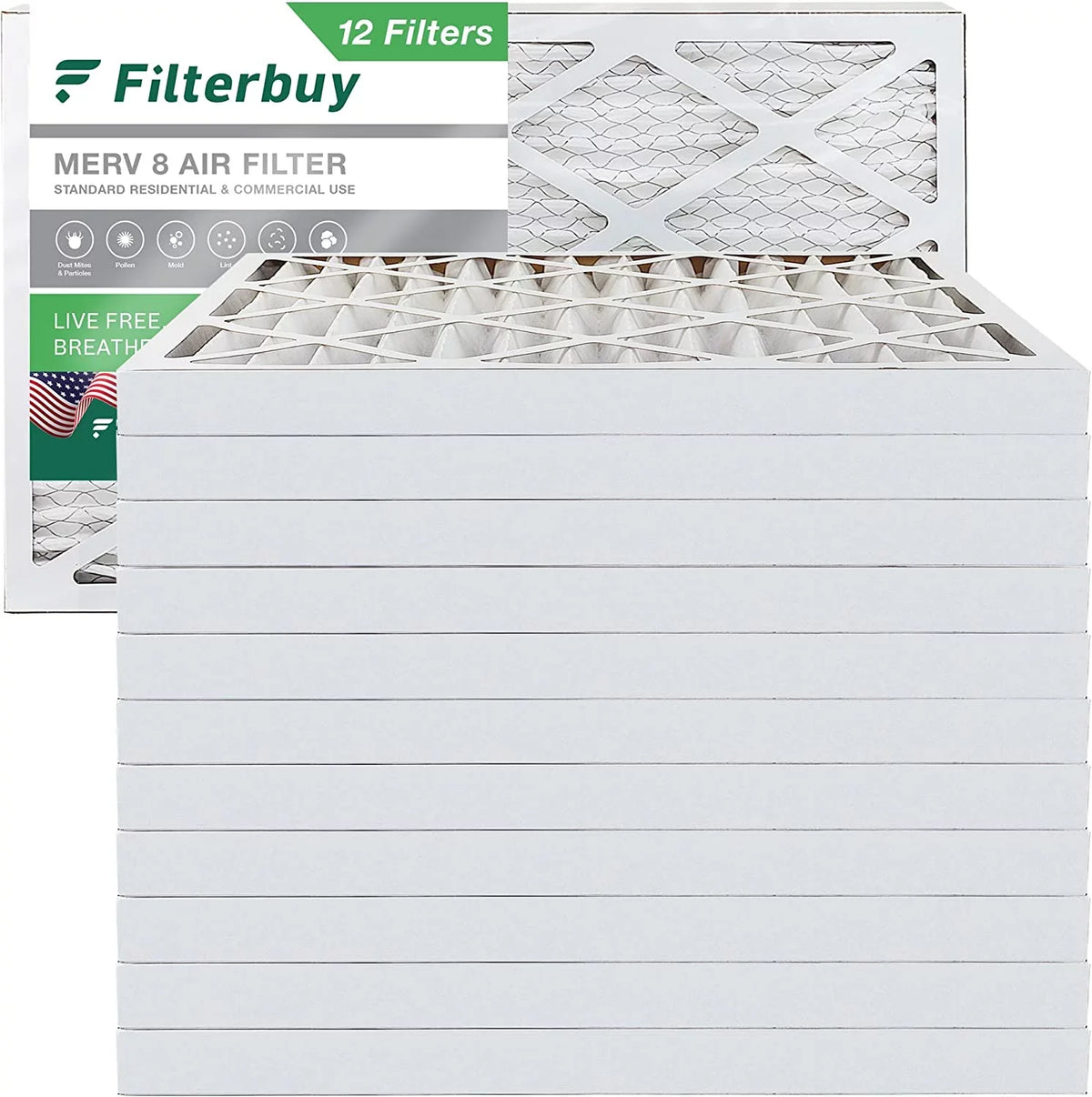 Air AC Filters Filterbuy (12-Pack) Furnace Pleated MERV 8 12x24x2 HVAC