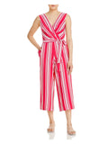 Surplice Womens Self Neckline Wide Jumpsuit Wear Striped 0 Pocketed Leg Sleeveless KARL Zippered Pink Work Tie Sash LAGERFELD To