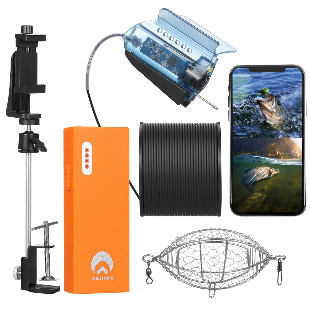 with Case Phone Holder Mobile Live for Control Dcenta Camera with Lake Fishing Kayak Fishing Boat Carry 1080P Video Cage Finder Underwater APP Camera Bait Cable 50M Fish Ice Sea Fishing