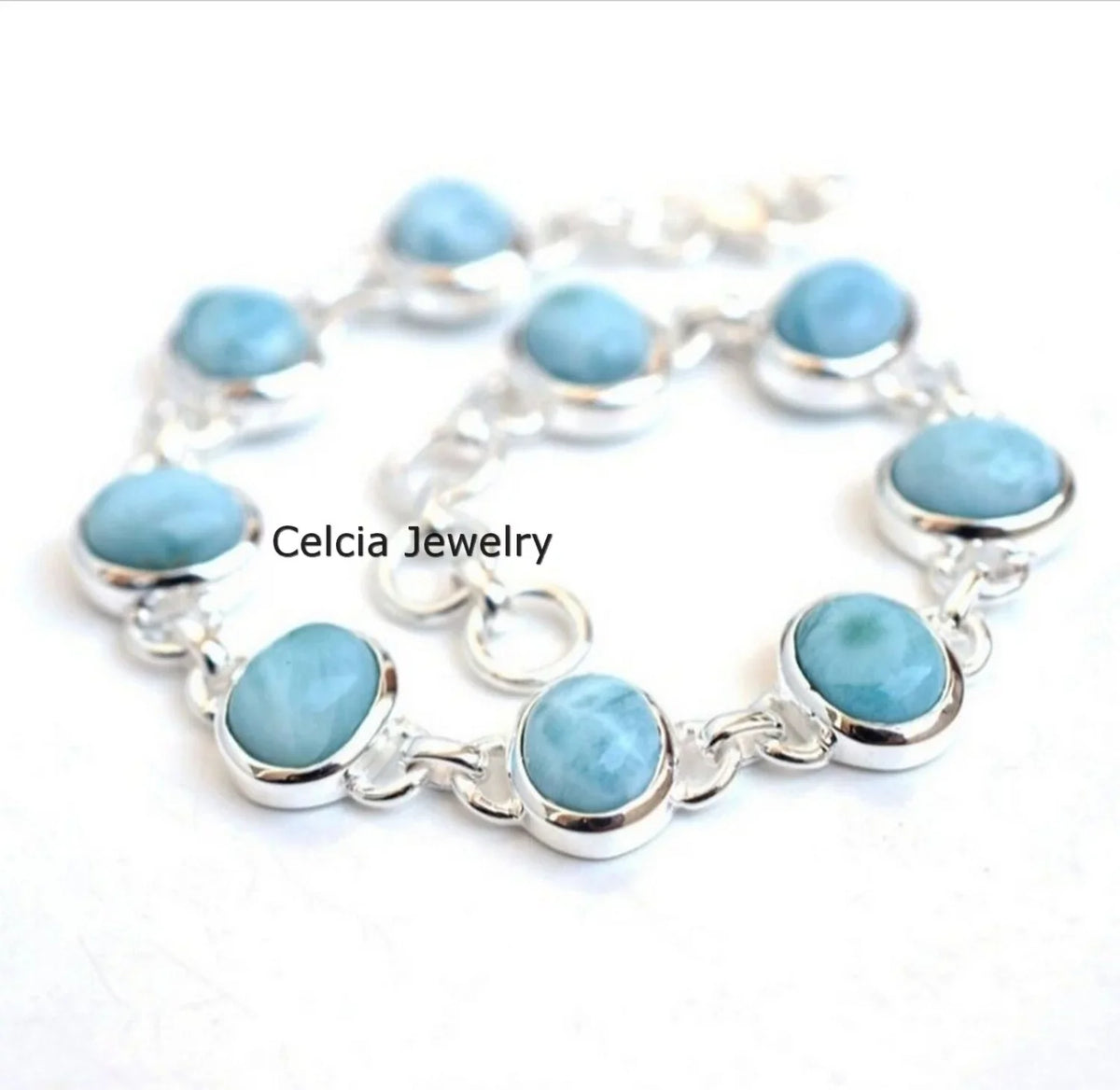 Oval Multiple Women, Solid Larimar For Sterling Handcrafted 925 Blue Bracelet For Her Genuine Him Men Silver Gemstone Unique Bracelet