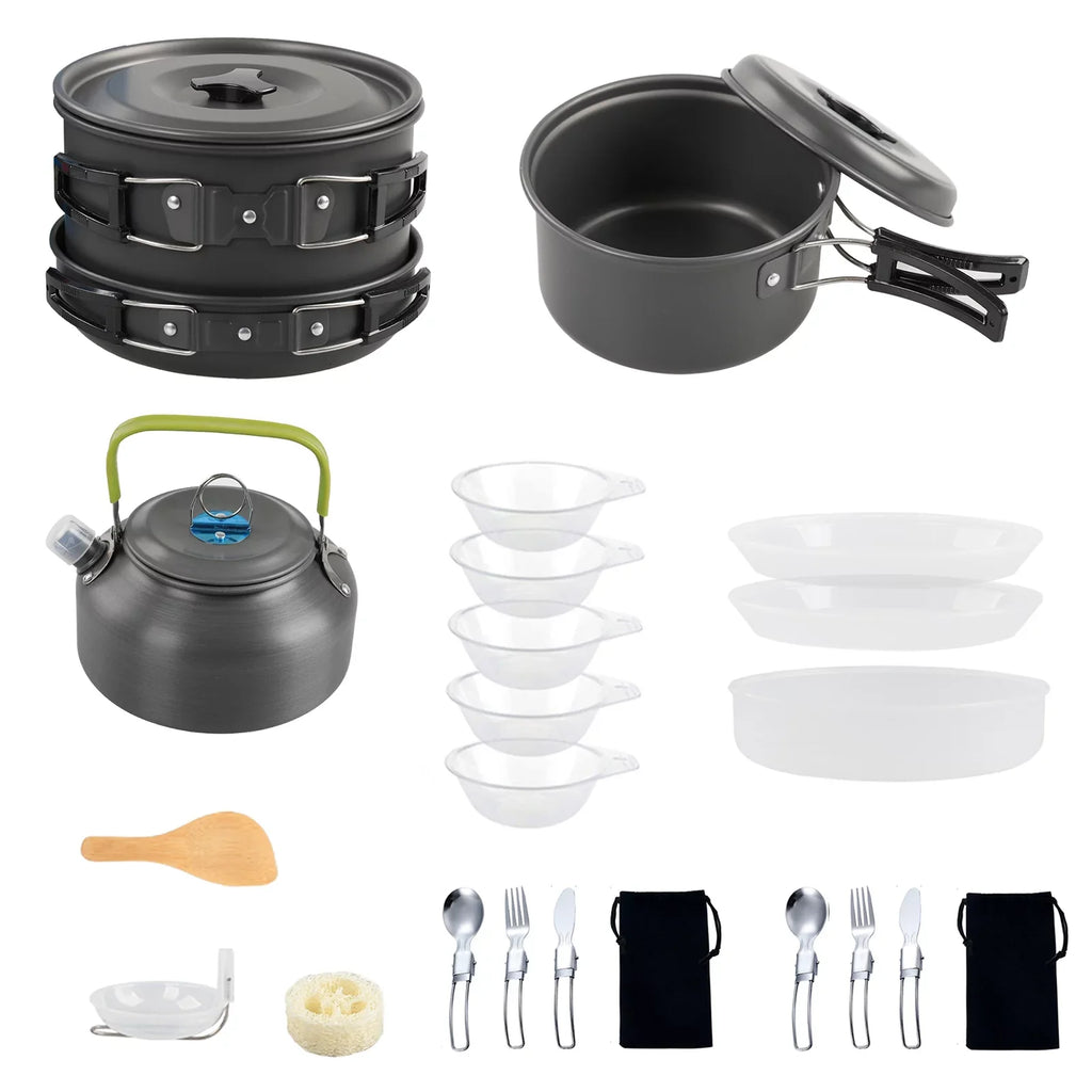 Pan Camping Cooking Aibecy Backpacking Pot Kettle and Cookware Mess Non-Stick and for Kit, with Set